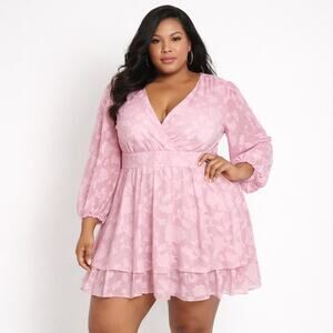 NWT Ashley Stewart Orchid Ruffled Balloon Sleeve Mini Dress Plus Women 22/24W